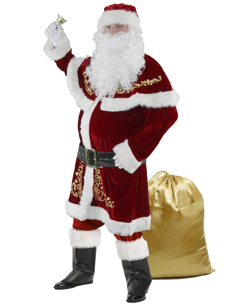Halfjuly Menâ€™s Santa Costume Set Christmas 12pcs Deluxe Velvet Adult Santa Claus Suit L - Image 1